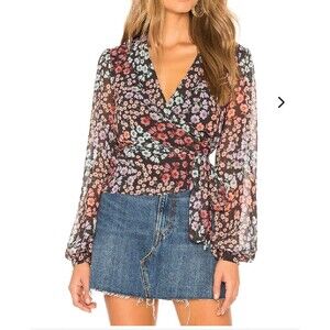 Lovers + Friends Mikayla Floral Wrap Top Blouse Long Sleeve Womens Size Small